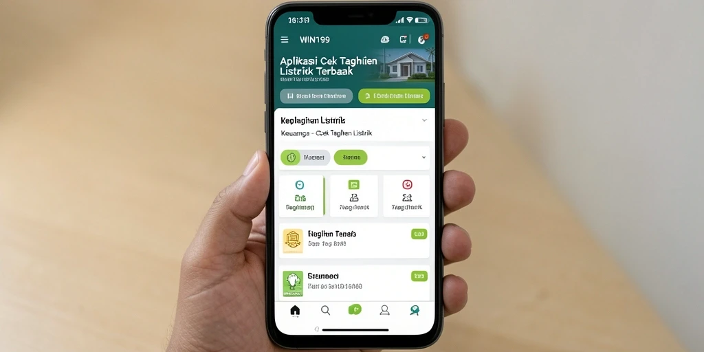 Antarmuka WIN199 menampilkan fitur cek tagihan listrik yang mudah digunakan.