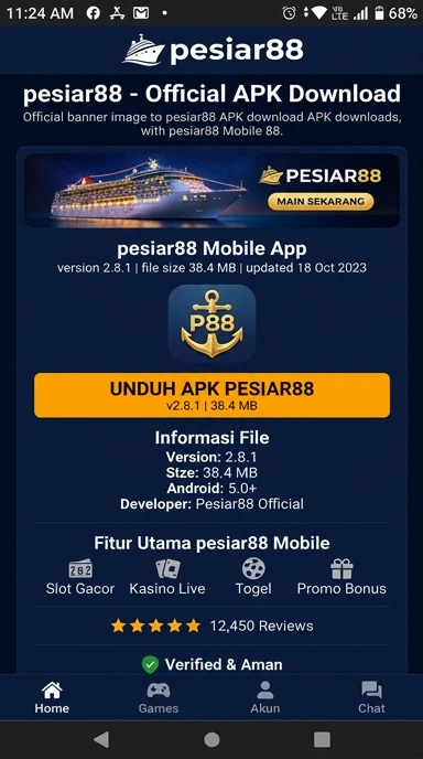 Tampilan halaman APK pesiar88