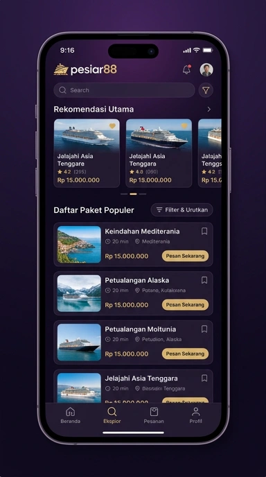 Tampilan katalog aplikasi pesiar88